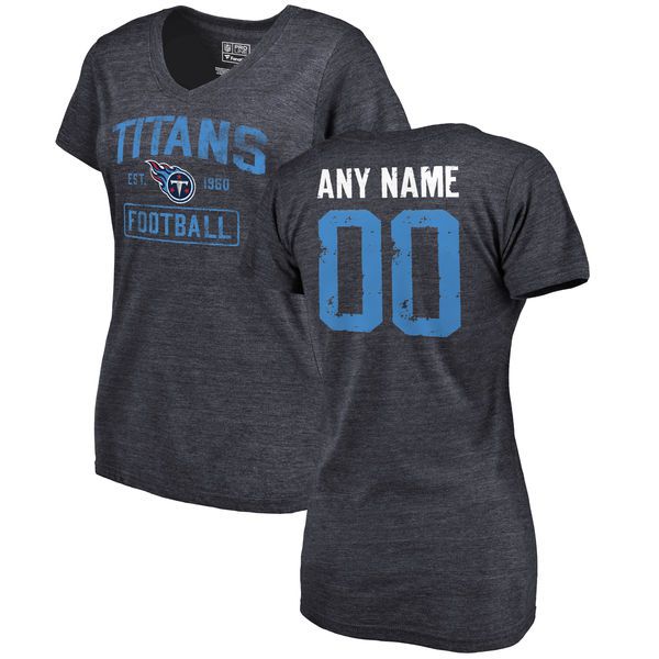Women Navy Tennessee Titans Distressed Custom Name and Number Tri-Blend V-Neck NFL T-Shirt